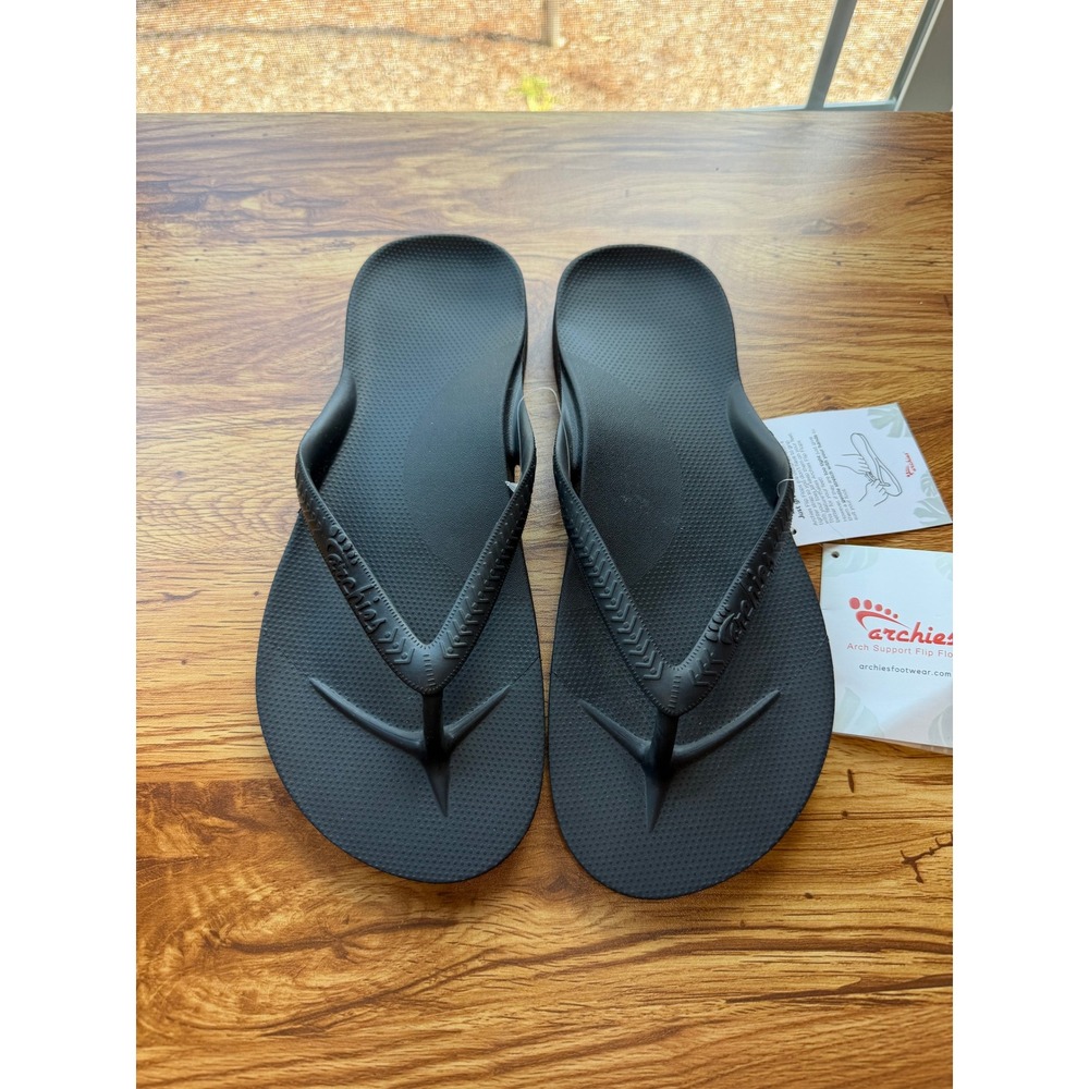 Archies Arch Support Flip Flops Men's 11 Womens 12 Black Orthotic Sandals NWT